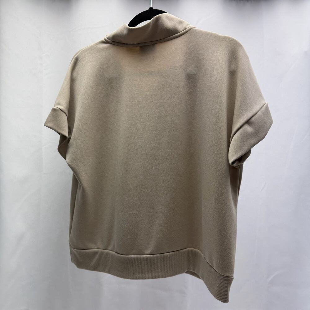 Elie Tahari Beige Half Zip Pullover Top Women's Large Short Sleeve Luxe - Picture 4 of 8